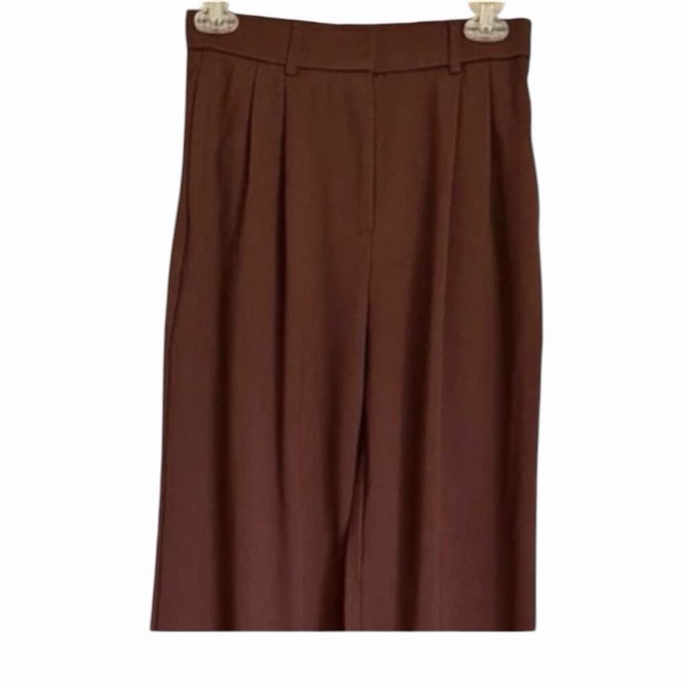 OGL Rich Hickory Brown Pleated Front Wide Leg Tailored Trousers Pants NWT - Picture 3 of 15